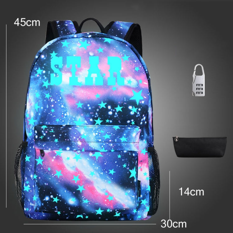 Starry Sky Luminous Backpack Oxford Cloth Printed Backpack With Pen Case And Anti-Theft Lock, Specification:, Colour:Star Blue Star