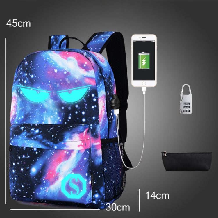 Starry Sky Luminous Backpack Oxford Cloth Printed Backpack With Pen Case And Anti-Theft Lock, Specification:, Colour:Star Blue Devil (USB)