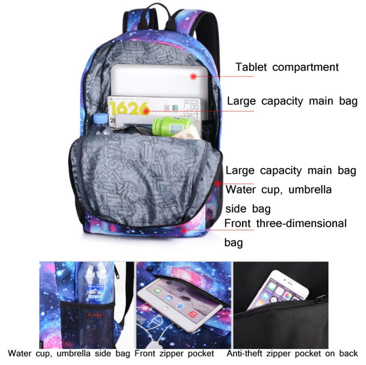 Starry Sky Luminous Backpack Oxford Cloth Printed Backpack With Pen Case And Anti-Theft Lock, Specification:, Colour:Star Blue STAR (USB)
