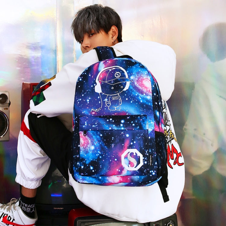 Starry Sky Luminous Backpack Oxford Cloth Printed Backpack With Pen Case And Anti-Theft Lock, Specification:, Colour:Star Blue STAR (USB)