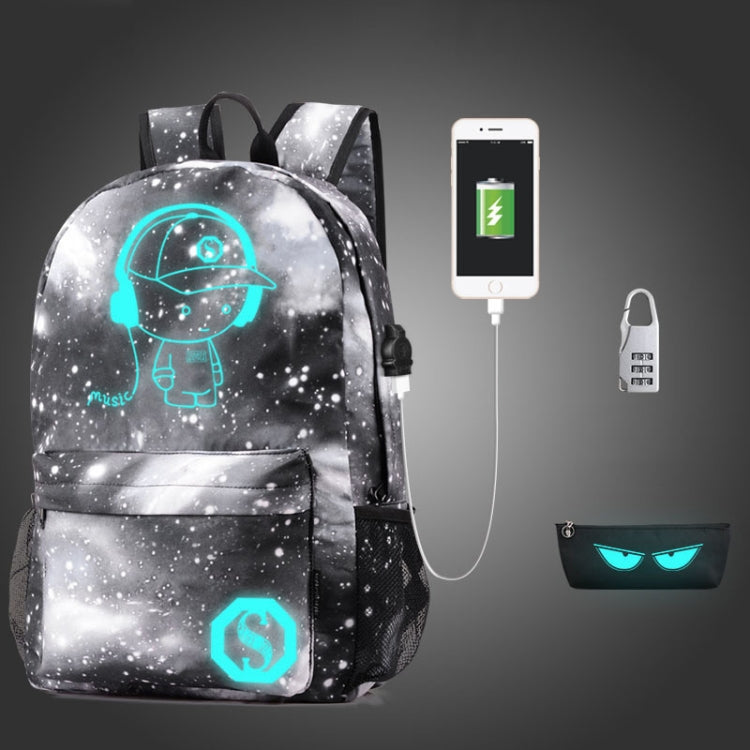 Starry Sky Luminous Backpack Oxford Cloth Printed Backpack With Pen Case And Anti-Theft Lock, Specification:, Colour:Star Gray Music Kid (USB)