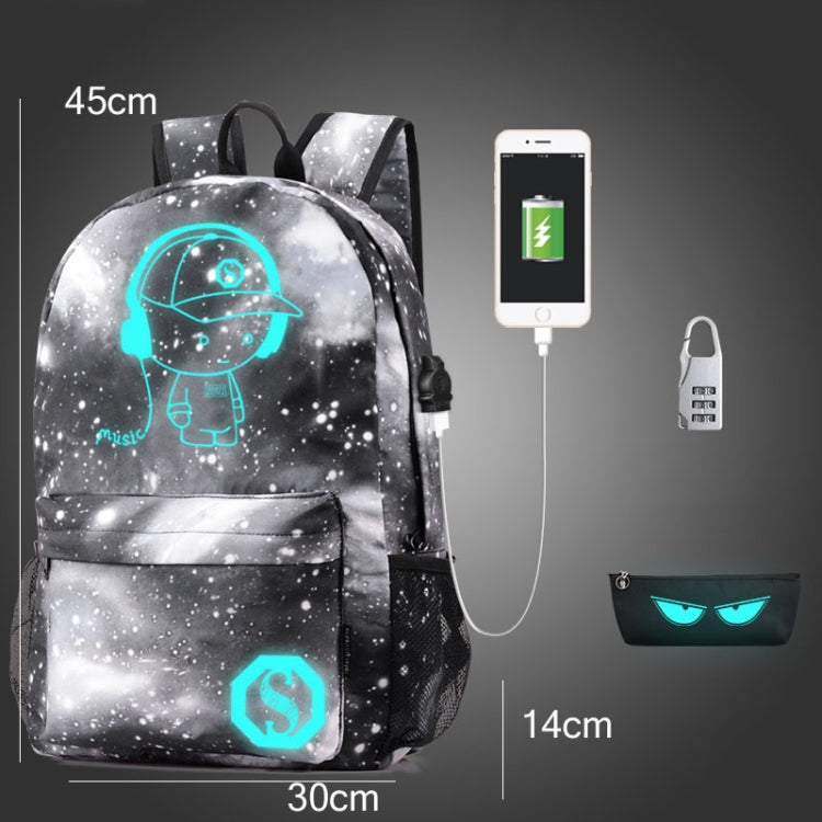 Starry Sky Luminous Backpack Oxford Cloth Printed Backpack With Pen Case And Anti-Theft Lock, Specification:, Colour:Star Gray Music Kid (USB)
