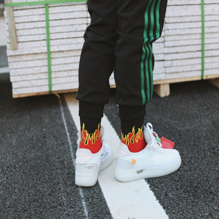 Men Fashion Street Hip Hop Skateboard Tube Cotton Socks Flame Socks, Size:One Size
