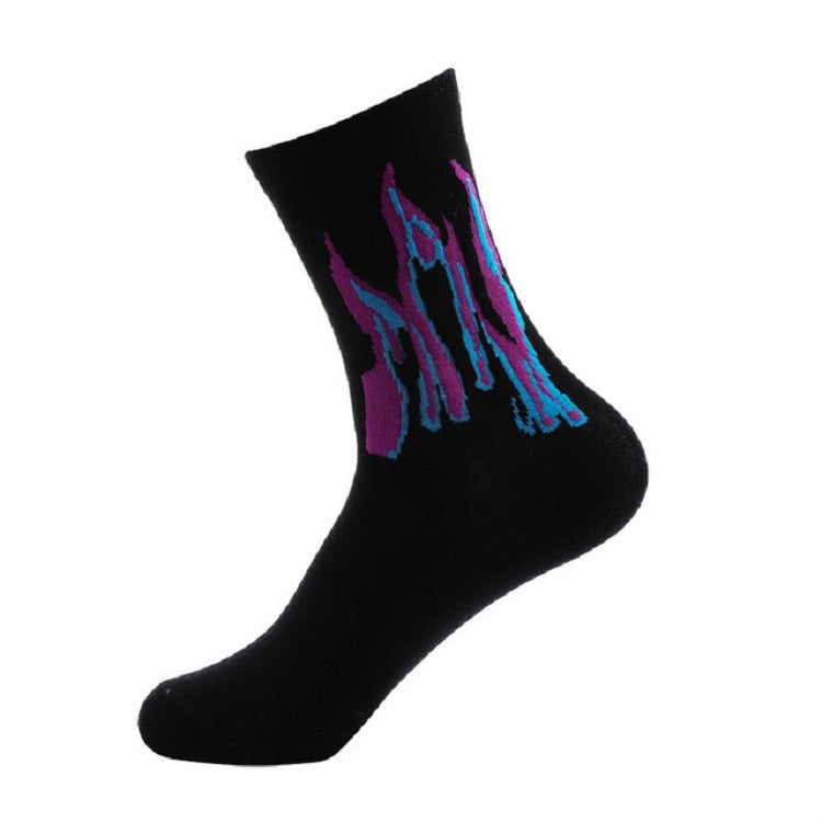 Men Fashion Street Hip Hop Skateboard Tube Cotton Socks Flame Socks, Size:One Size