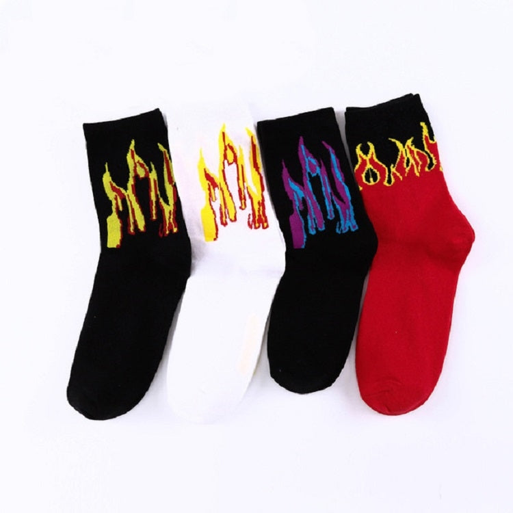 Men Fashion Street Hip Hop Skateboard Tube Cotton Socks Flame Socks, Size:One Size