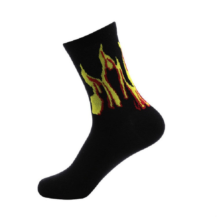 Men Fashion Street Hip Hop Skateboard Tube Cotton Socks Flame Socks, Size:One Size