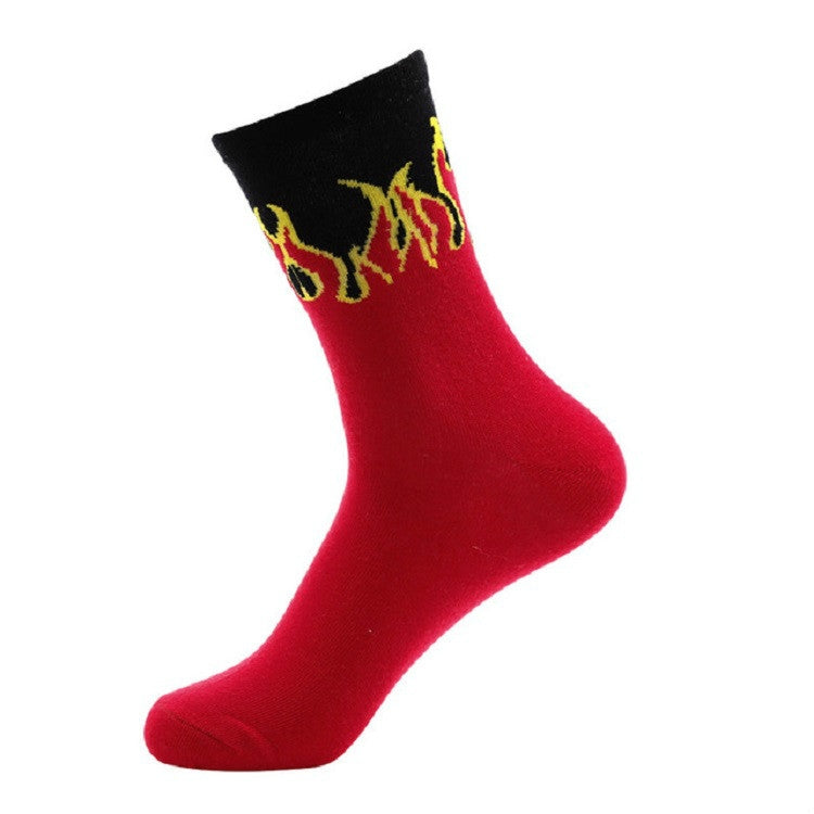Men Fashion Street Hip Hop Skateboard Tube Cotton Socks Flame Socks, Size:One Size