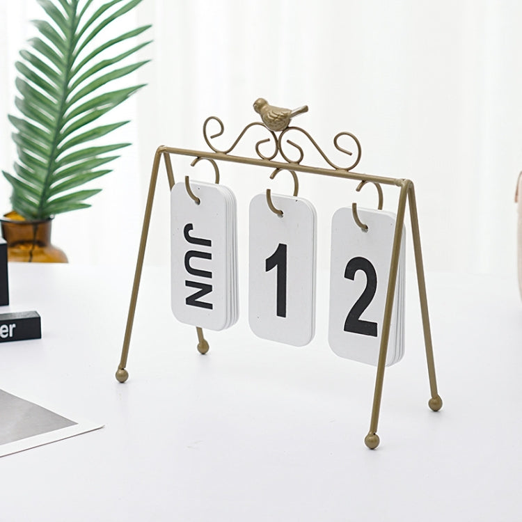 Simple Wrought Iron Calendar Small Ornament Home Living Room Desktop Calendar(Golden)