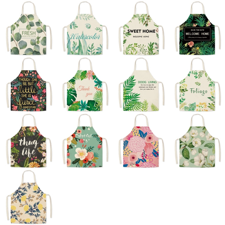 2 PCS Green Leaf Kitchen Apron Linen Cooking Gown Work Clothes, Specification: 65x75 cm