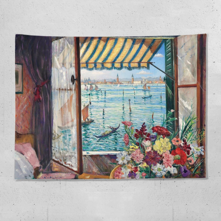 Sea View Window Background Cloth Fresh Bedroom Homestay Decoration Wall Cloth Tapestry, Size: 200x150cm