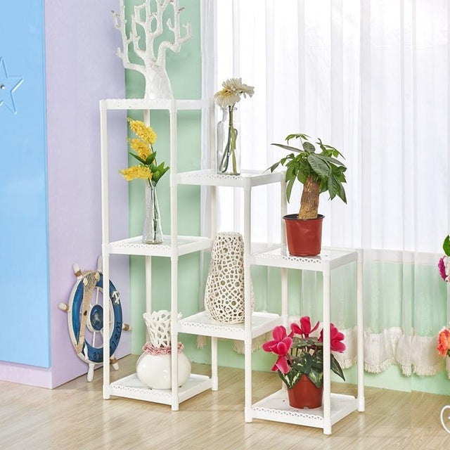 Flower stand floor flower stand multi-layer indoor balcony living room flower pot(white)