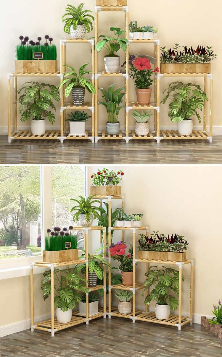 BRIDAY  Flower Frame Solid Wood Potted Carrot Wood Frame Hall Balcony Multilayer Potted Wood Frame(Yellow)