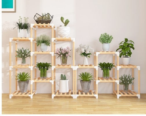 BRIDAY  Flower Frame Solid Wood Potted Carrot Wood Frame Hall Balcony Multilayer Potted Wood Frame(Yellow)