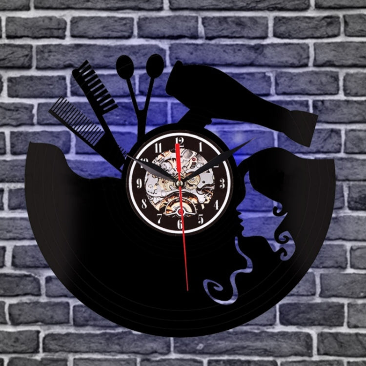 12 Inch Vinyl Record Wall Clock Haircut Girl 3D Retro Clock Living Room Decoration Quartz Wall Clock,Style: Light Control