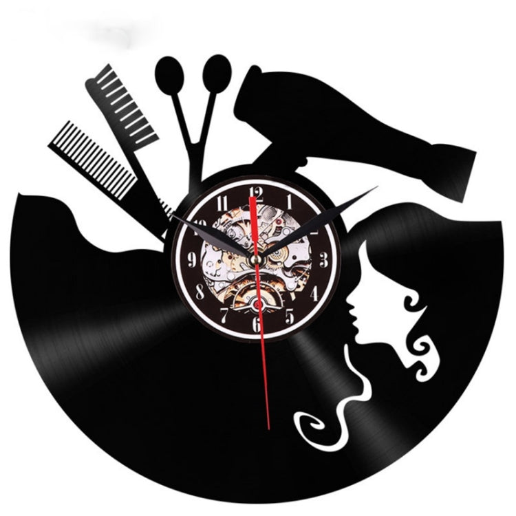 12 Inch Vinyl Record Wall Clock Haircut Girl 3D Retro Clock Living Room Decoration Quartz Wall Clock,Style: Light Control