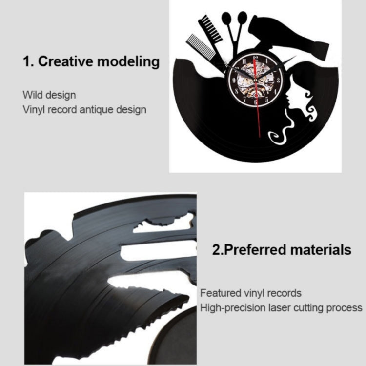 12 Inch Vinyl Record Wall Clock Haircut Girl 3D Retro Clock Living Room Decoration Quartz Wall Clock,Style: Light Control