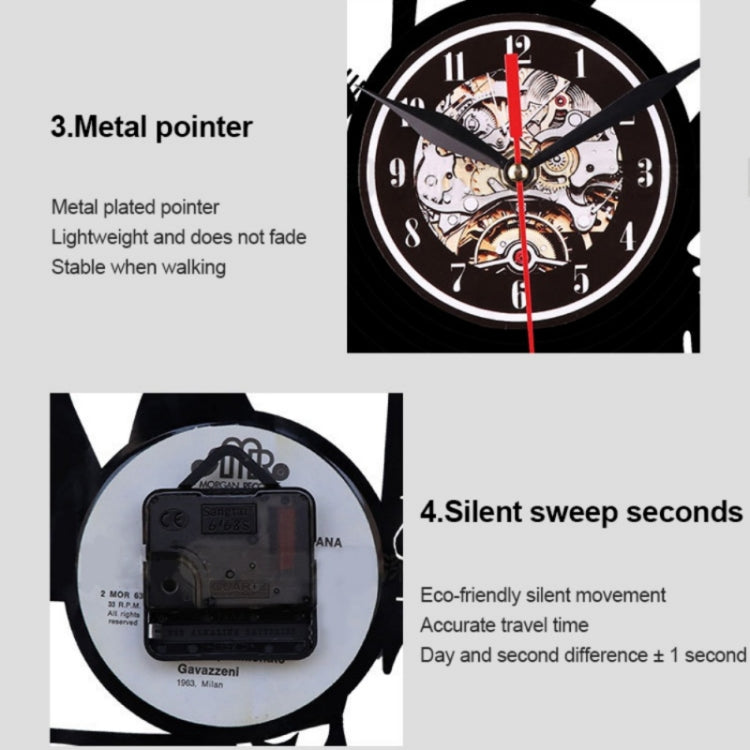12 Inch Vinyl Record Wall Clock Haircut Girl 3D Retro Clock Living Room Decoration Quartz Wall Clock,Style: Light Control