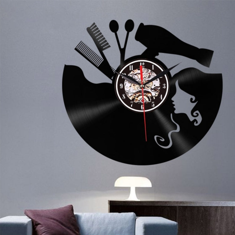 12 Inch Vinyl Record Wall Clock Haircut Girl 3D Retro Clock Living Room Decoration Quartz Wall Clock,Style: Light Control