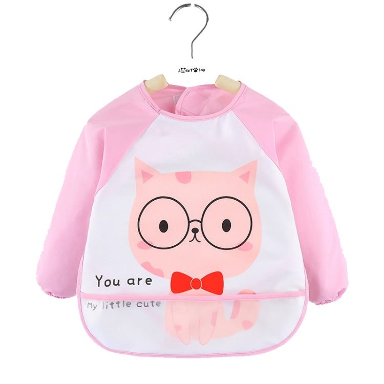 2 PCS Baby Eating Gown Children Waterproof Apron, Colour: Long-sleeved Pink Cat