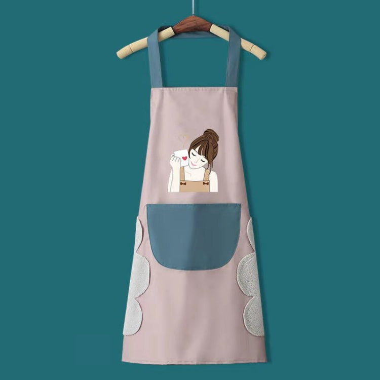 2 PCS Kitchen Hand Wipe Apron Waterproof Oil-Proof Home Work Clothes, Colour: Beautiful Coffee (Pink)