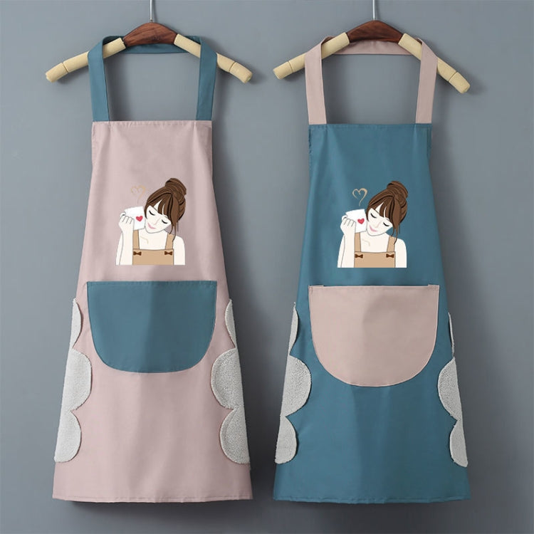 2 PCS Kitchen Hand Wipe Apron Waterproof Oil-Proof Home Work Clothes, Colour: Beauty coffee (Pink) + Sleeve