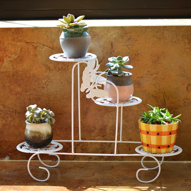 Mini Wrought Iron Multi-function Flower Pot Flower Stand for Office Desktop Sill Balcony