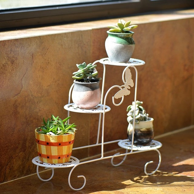 Mini Wrought Iron Multi-function Flower Pot Flower Stand for Office Desktop Sill Balcony