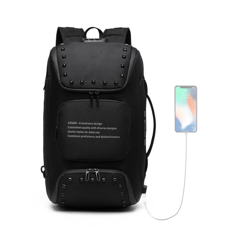 Ozuko 9248 Fashion Rivet Business Laptop Backpack Student Sports School Bag with External USB Port