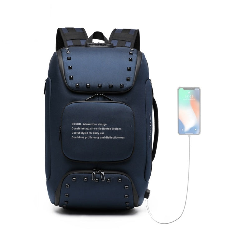 Ozuko 9248 Fashion Rivet Business Laptop Backpack Student Sports School Bag with External USB Port