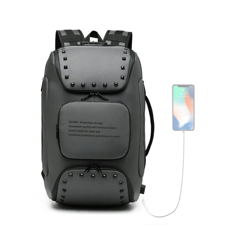 Ozuko 9248 Fashion Rivet Business Laptop Backpack Student Sports School Bag with External USB Port