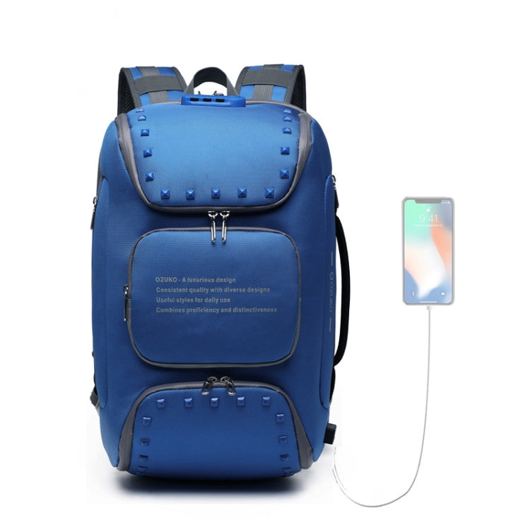 Ozuko 9248 Fashion Rivet Business Laptop Backpack Student Sports School Bag with External USB Port