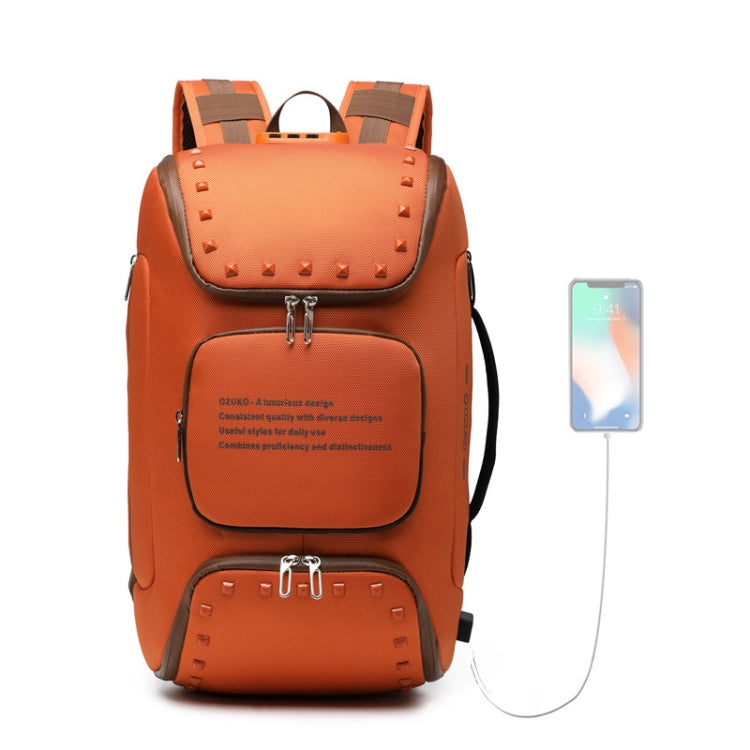 Ozuko 9248 Fashion Rivet Business Laptop Backpack Student Sports School Bag with External USB Port