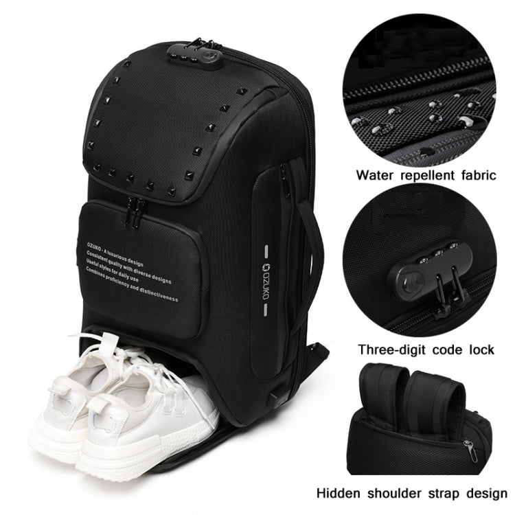 Ozuko 9248 Fashion Rivet Business Laptop Backpack Student Sports School Bag with External USB Port