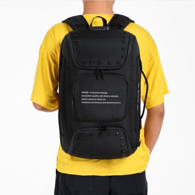 Ozuko 9248 Fashion Rivet Business Laptop Backpack Student Sports School Bag with External USB Port