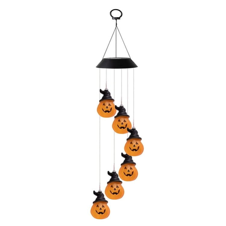 6 LED Solar Wind Chime Lamp Halloween Garden Decoration Pumpkin Lamp Holiday Gift(Black Shell)