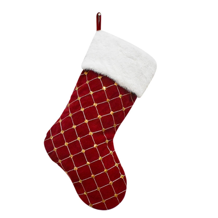 GM89719 Checkered Sequin Christmas Socks Holiday Gift Candy Bag