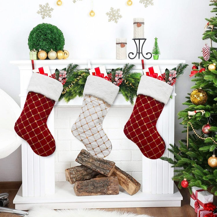 GM89719 Checkered Sequin Christmas Socks Holiday Gift Candy Bag