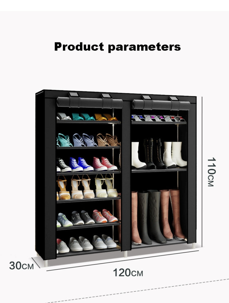 Non-woven Fabrics Large Shoe Rack Organizer Removable Shoes Storage Cabinet Furniture for Home, Row:Double Row