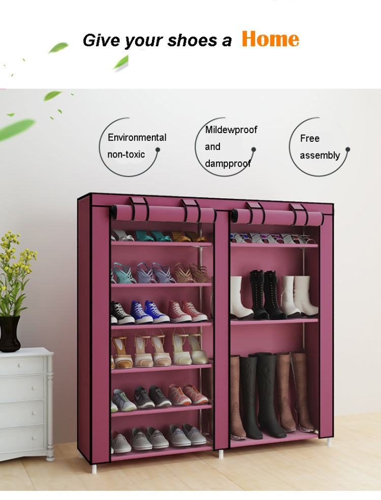 Non-woven Fabrics Large Shoe Rack Organizer Removable Shoes Storage Cabinet Furniture for Home, Row:Double Row