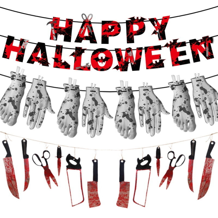 2 PCS Halloween Party Decorations Blood-Colored Paper Pull Citi(Blood Knife)