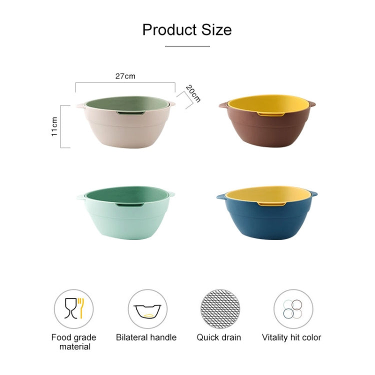 2 PCS Household Double-layer Solid Color Kitchen Fruit and Vegetable Basket Storage Box Drain Basket