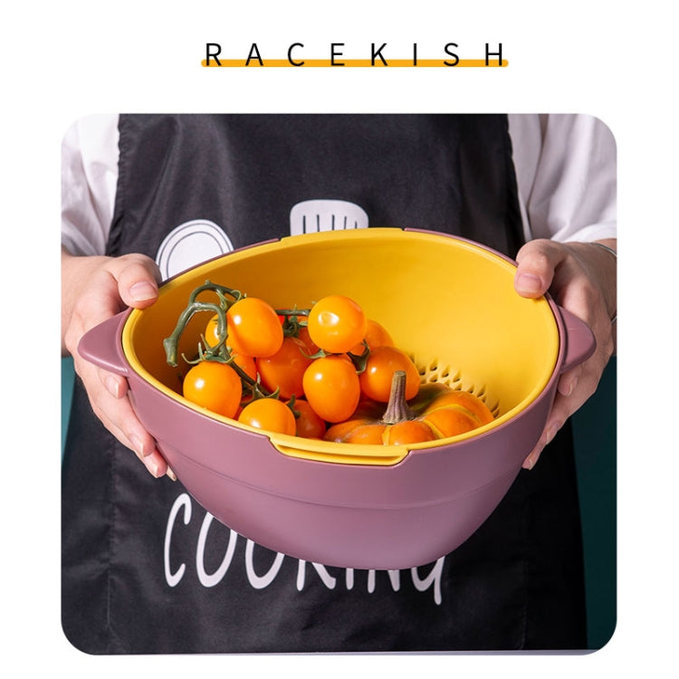 2 PCS Household Double-layer Solid Color Kitchen Fruit and Vegetable Basket Storage Box Drain Basket