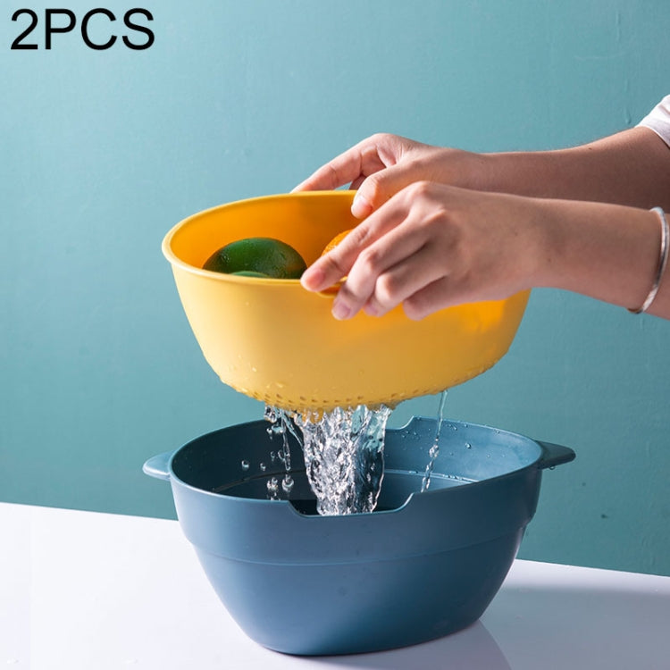 2 PCS Household Double-layer Solid Color Kitchen Fruit and Vegetable Basket Storage Box Drain Basket