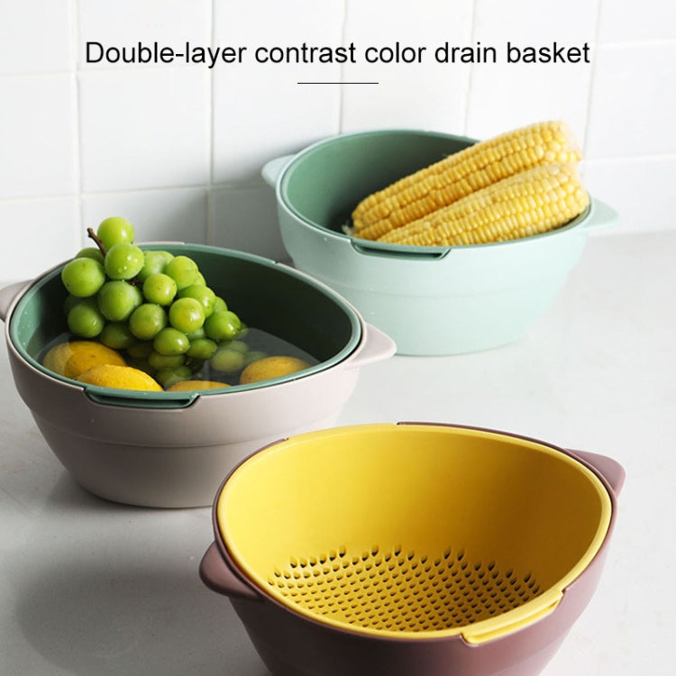 2 PCS Household Double-layer Solid Color Kitchen Fruit and Vegetable Basket Storage Box Drain Basket
