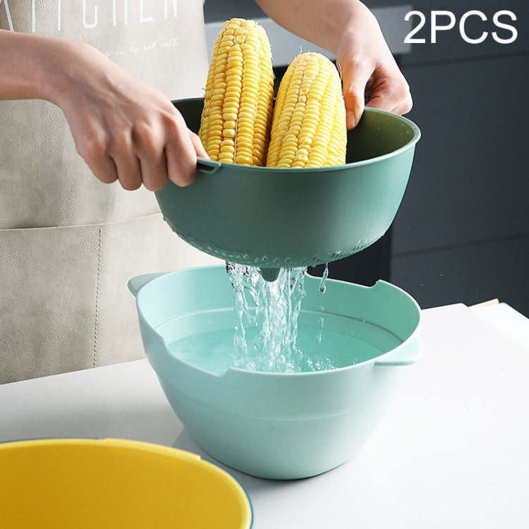 2 PCS Household Double-layer Solid Color Kitchen Fruit and Vegetable Basket Storage Box Drain Basket