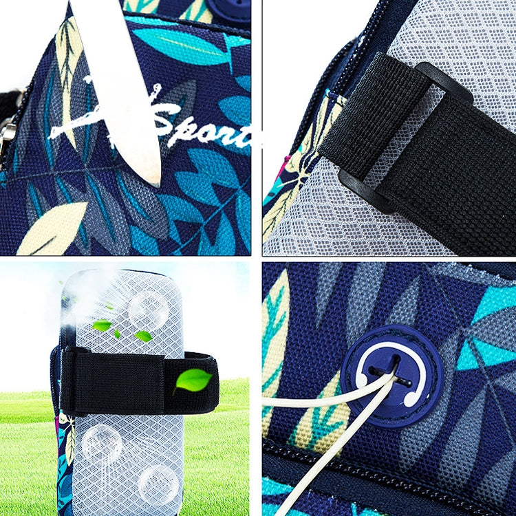 2 PCS B026 Running Mobile Phone Arm Bag Sports Yoga Mobile Phone Bag, Specificationï¼š Large (Leaves Blue)