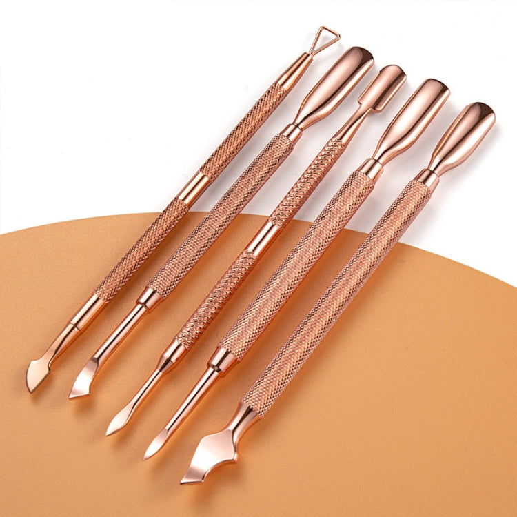 3 PCS Stainless Steel Rose Gold Double-Headed Steel Push Dead Skin Scissors Nail Set,Style: 02  Big Head