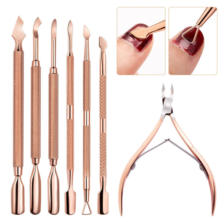 3 PCS Stainless Steel Rose Gold Double-Headed Steel Push Dead Skin Scissors Nail Set,Style: 03  Big Head