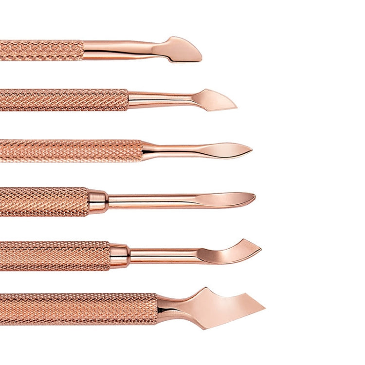 3 PCS Stainless Steel Rose Gold Double-Headed Steel Push Dead Skin Scissors Nail Set,Style: 06  Small Head