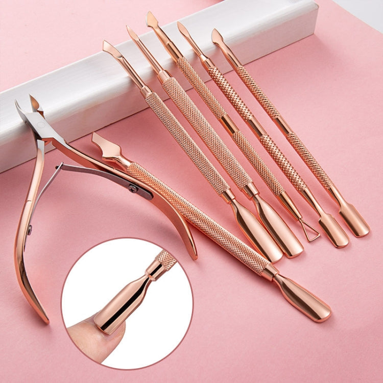 3 PCS Stainless Steel Rose Gold Double-Headed Steel Push Dead Skin Scissors Nail Set,Style: Dot Flower Needle